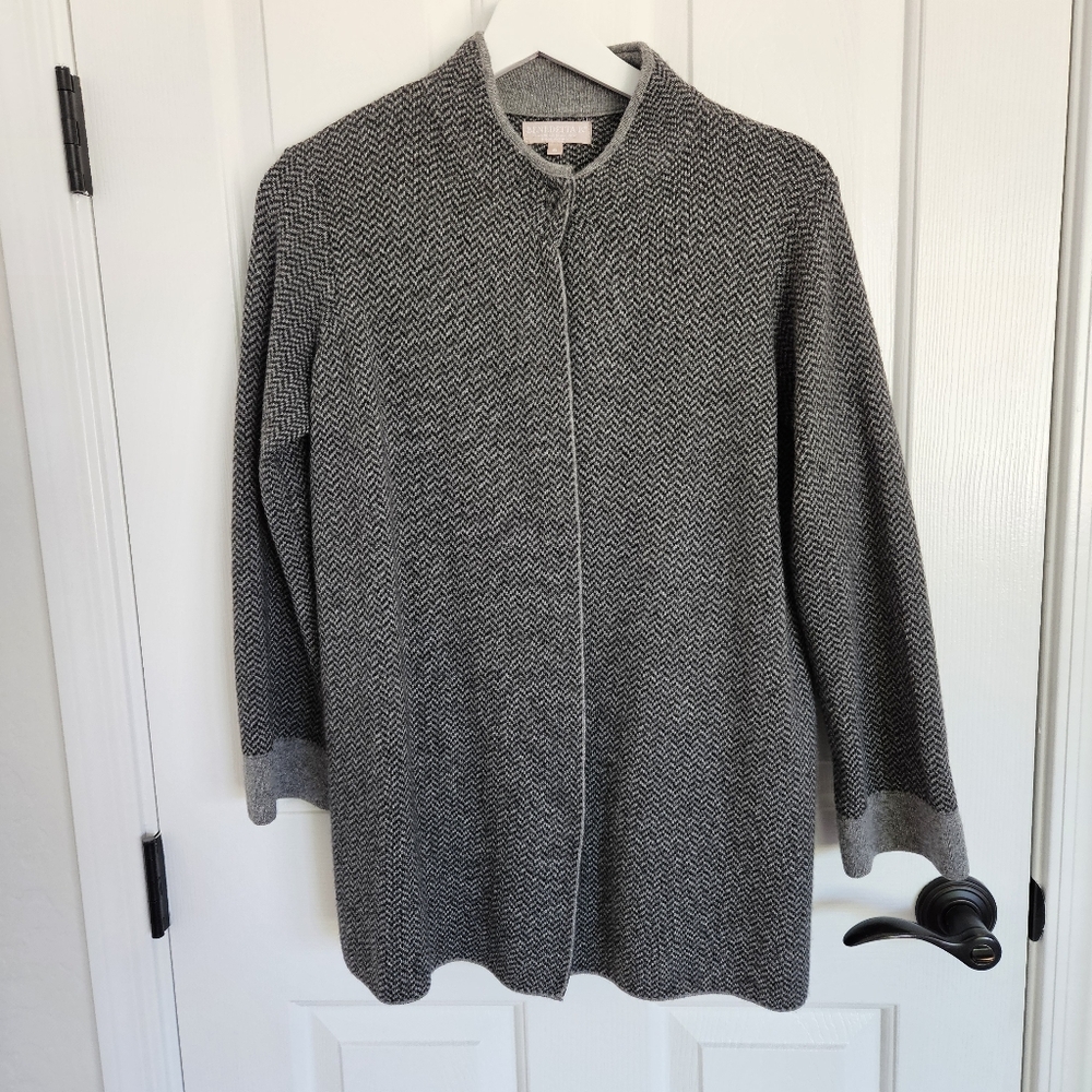 Benedetta B. Gray Herringbone Italian Merino Wool Cardigan Women Size S